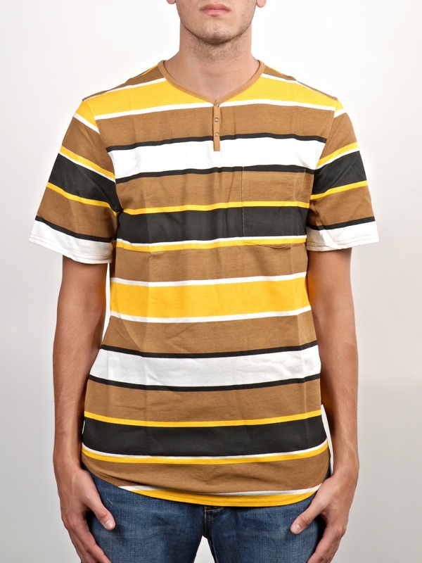 Altamont BEGGARS HENLEY WHT/BRW/YELL pánské tričko krátký rukáv - L žlutá