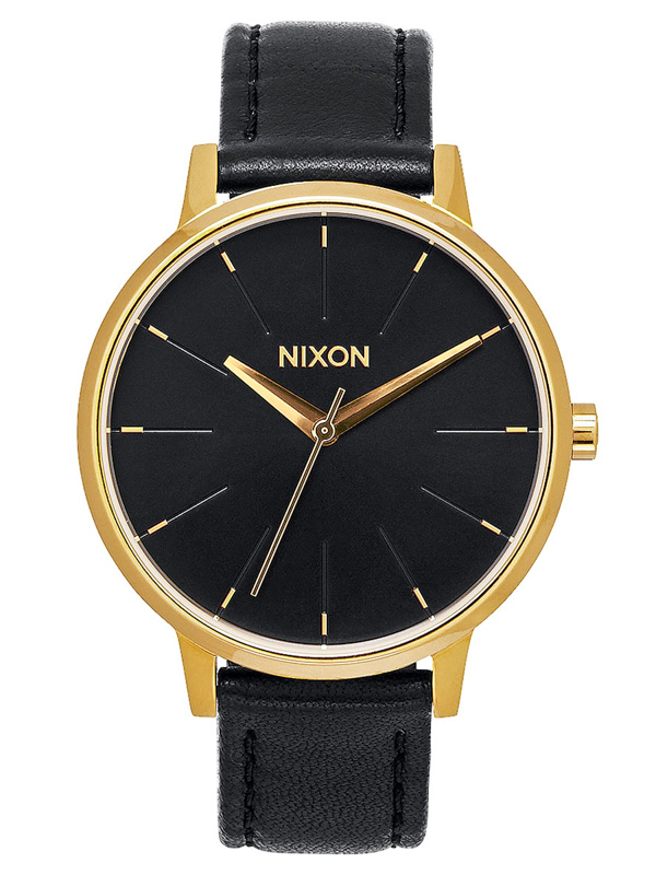 Nixon KENSINGTON LEATHER GOLDBLACK ručičkové hodinky černá