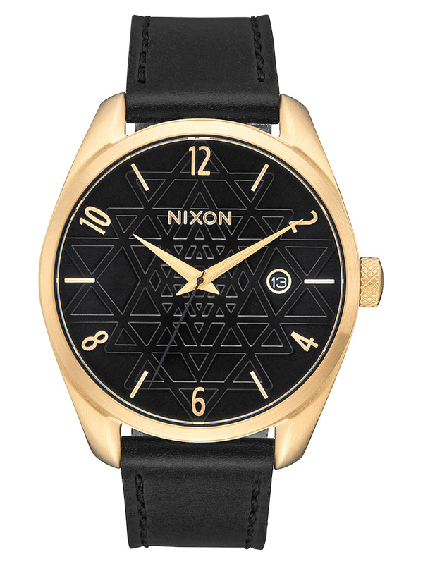 Nixon BULLET LEATHER GOLDBLACKSTAMPED ručičkové hodinky černá