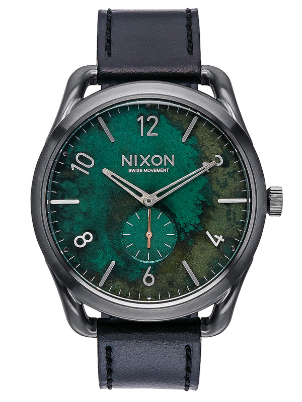 Nixon C45 LEATHER GUNMETALGREENOXYDE ručičkové hodinky šedá