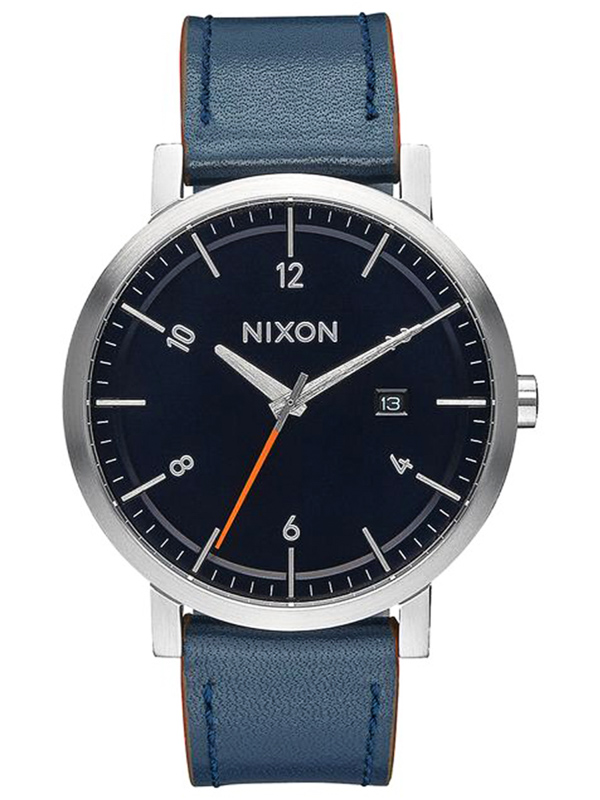 Nixon ROLLO LEATHER BLUEORANGE ručičkové hodinky šedá