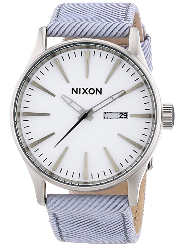 Nixon SENTRY LEATHER PINSTRIPE ručičkové hodinky šedá