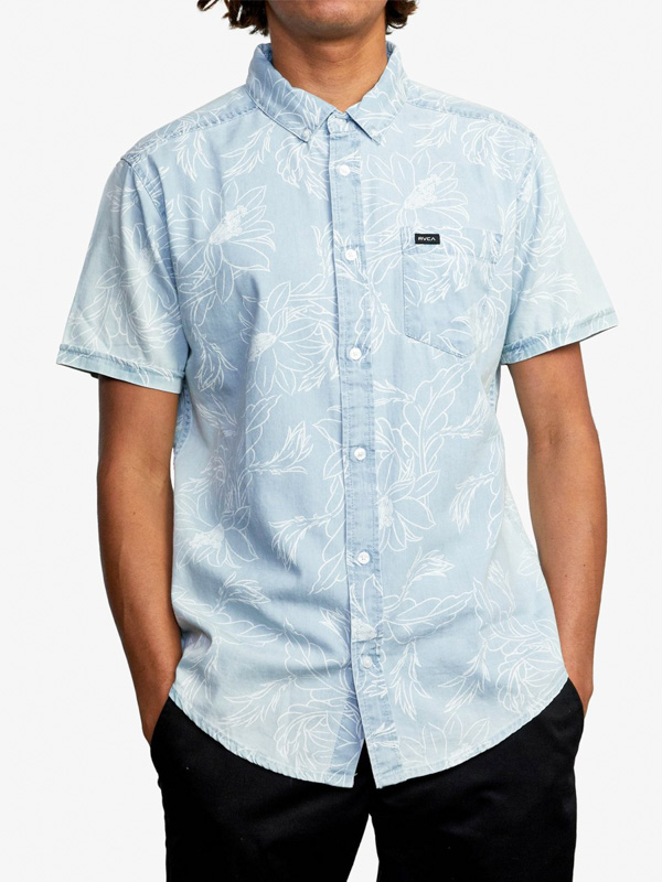 RVCA HASTINGS FLORAL DENIM pánská skate košile - M modrá