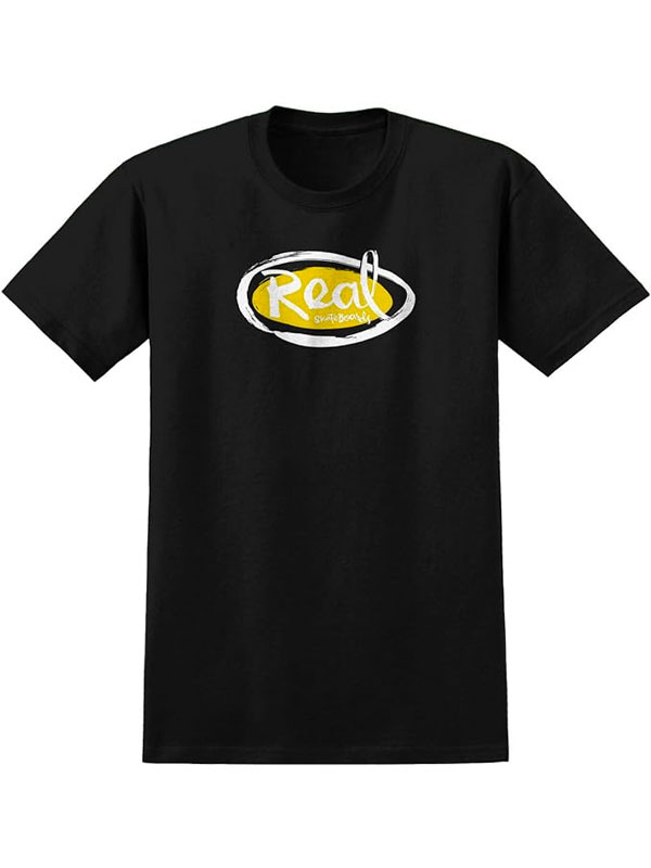 Real NATAS OVAL BLACK w/ YELLOW & WHITE Print pánské tričko krátký rukáv - M černá